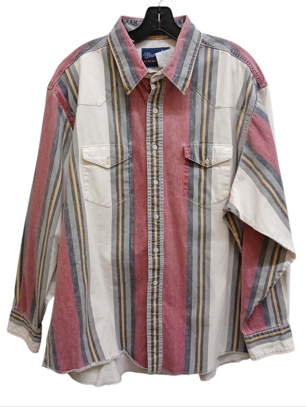 Wrangler Vintage Vertical Stripe Button-Down Shirt Size 16.5 Neck